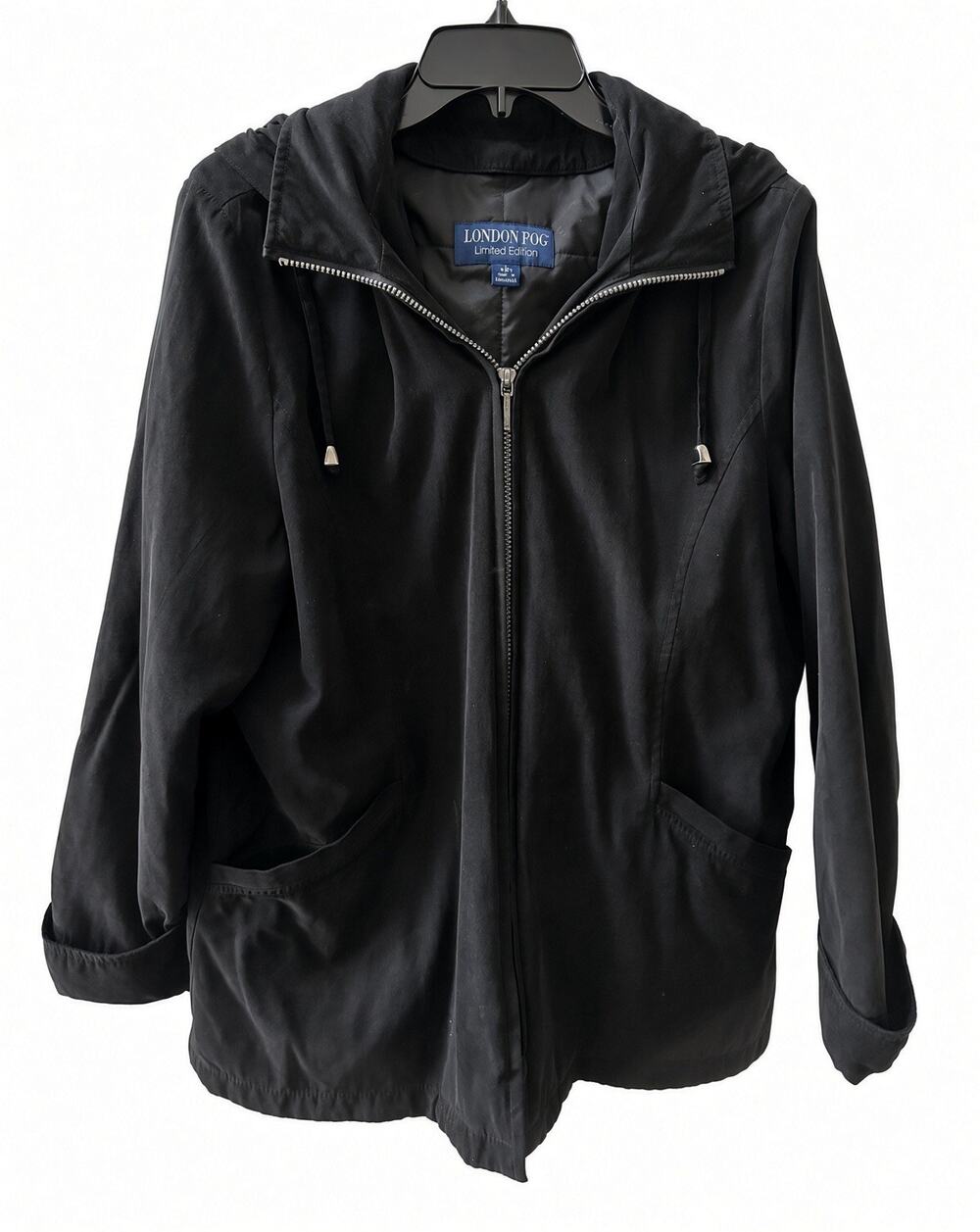 London Fog Limited Edition Women's Black Hooded Full-Zip Jacket Large Petite